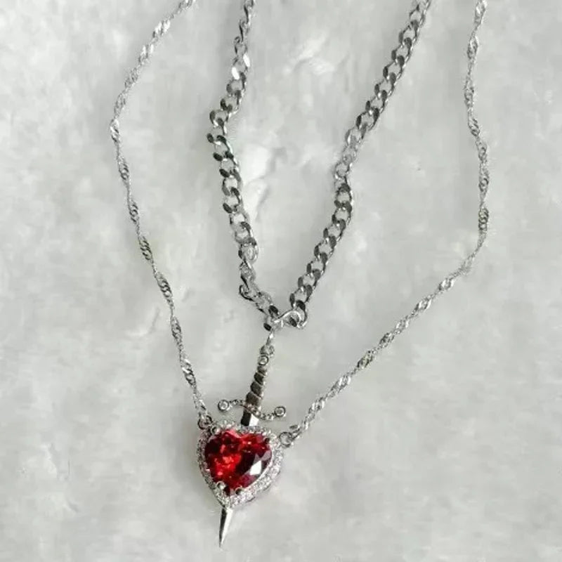 Heart & Sword Couple Necklace Set πβοΈ