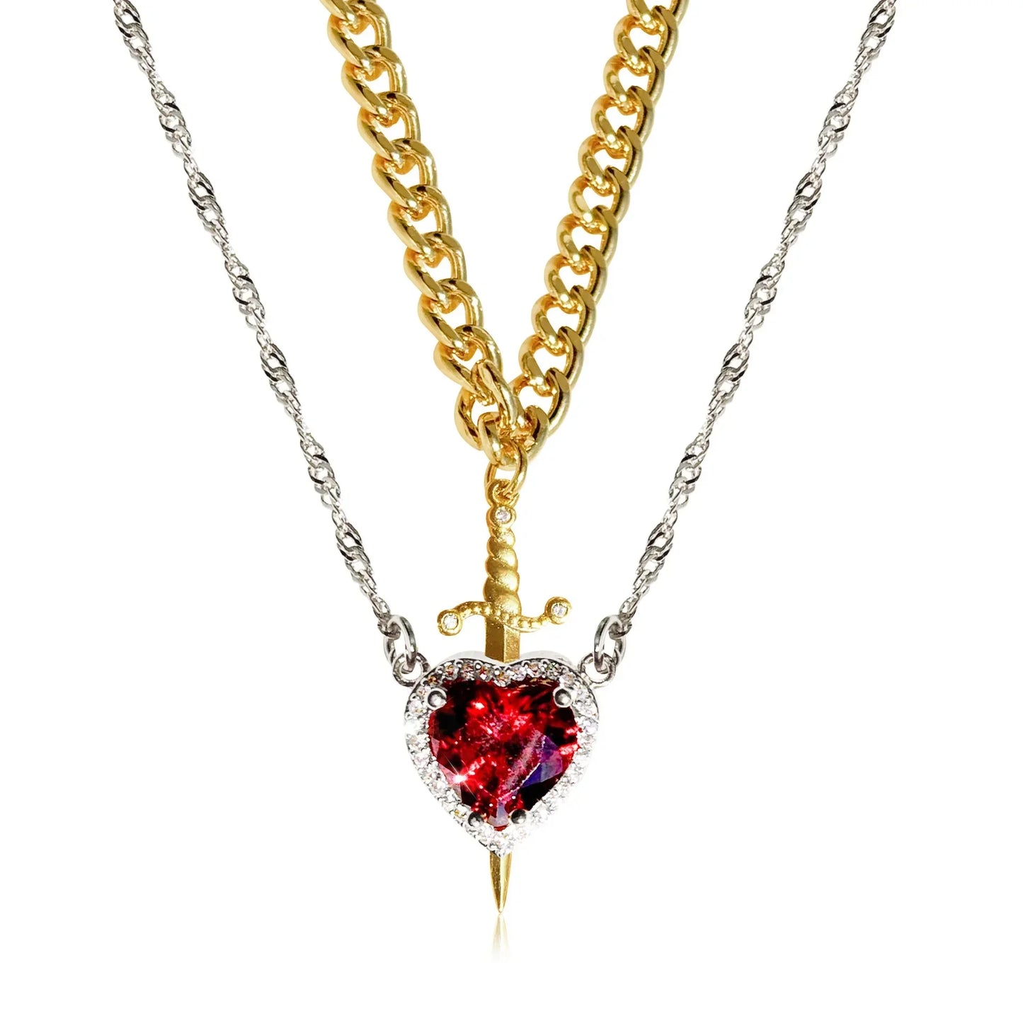 Heart & Sword Couple Necklace Set πβοΈ