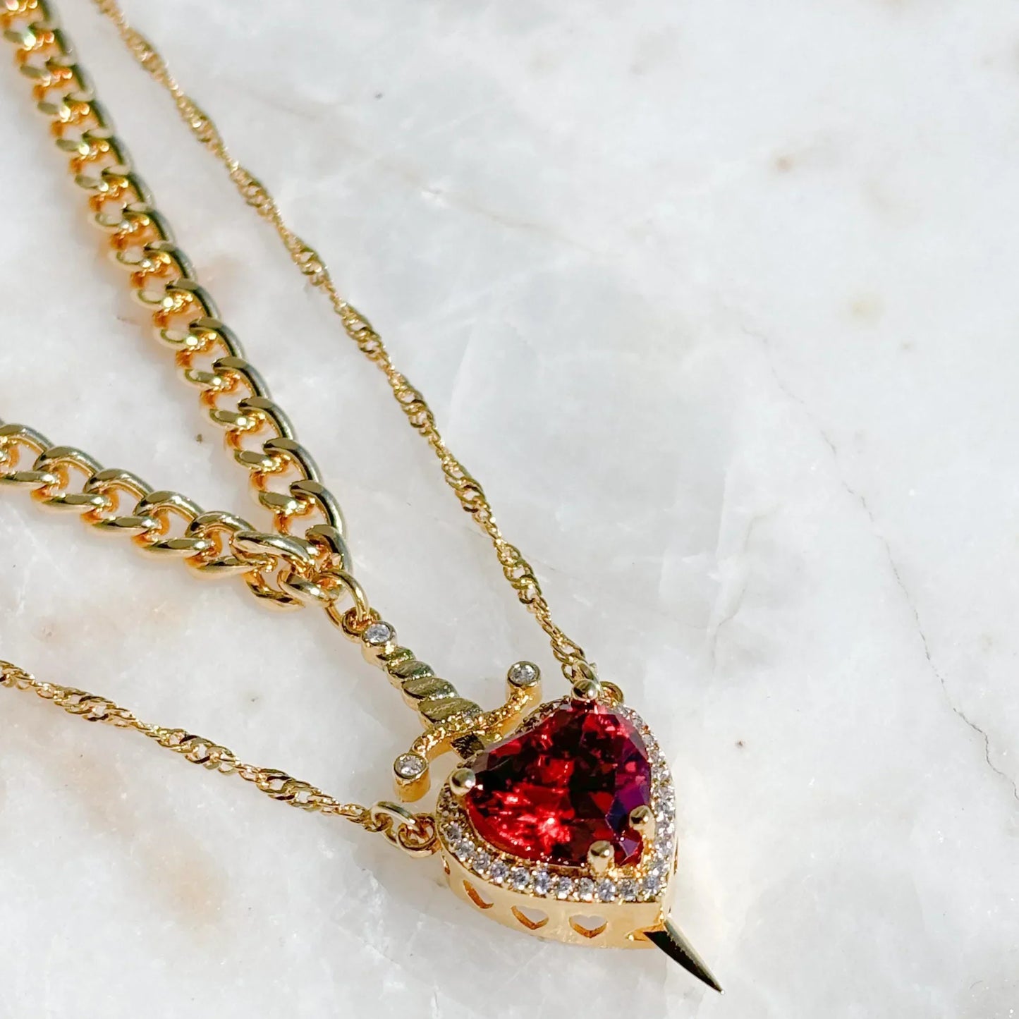Heart & Sword Couple Necklace Set πβοΈ