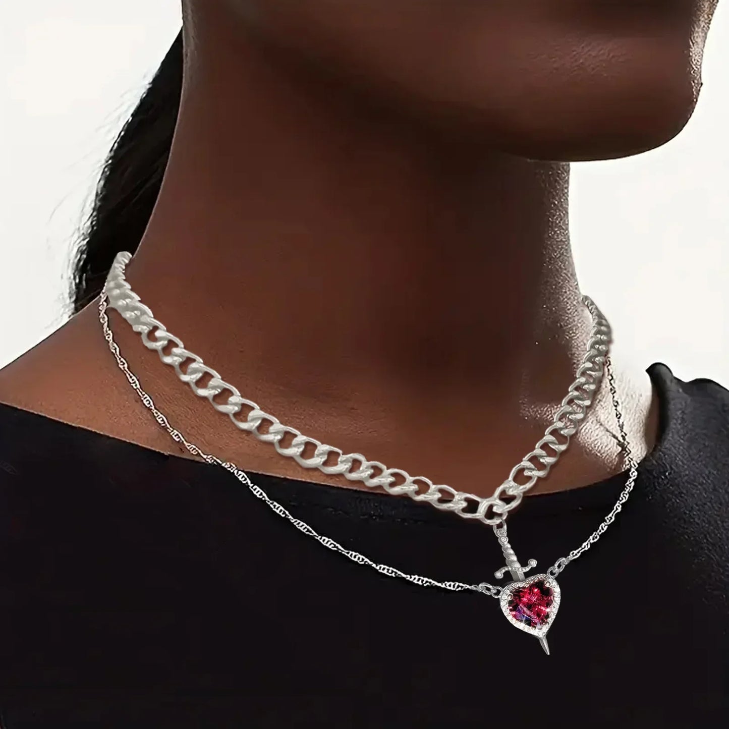 Heart & Sword Couple Necklace Set πβοΈ
