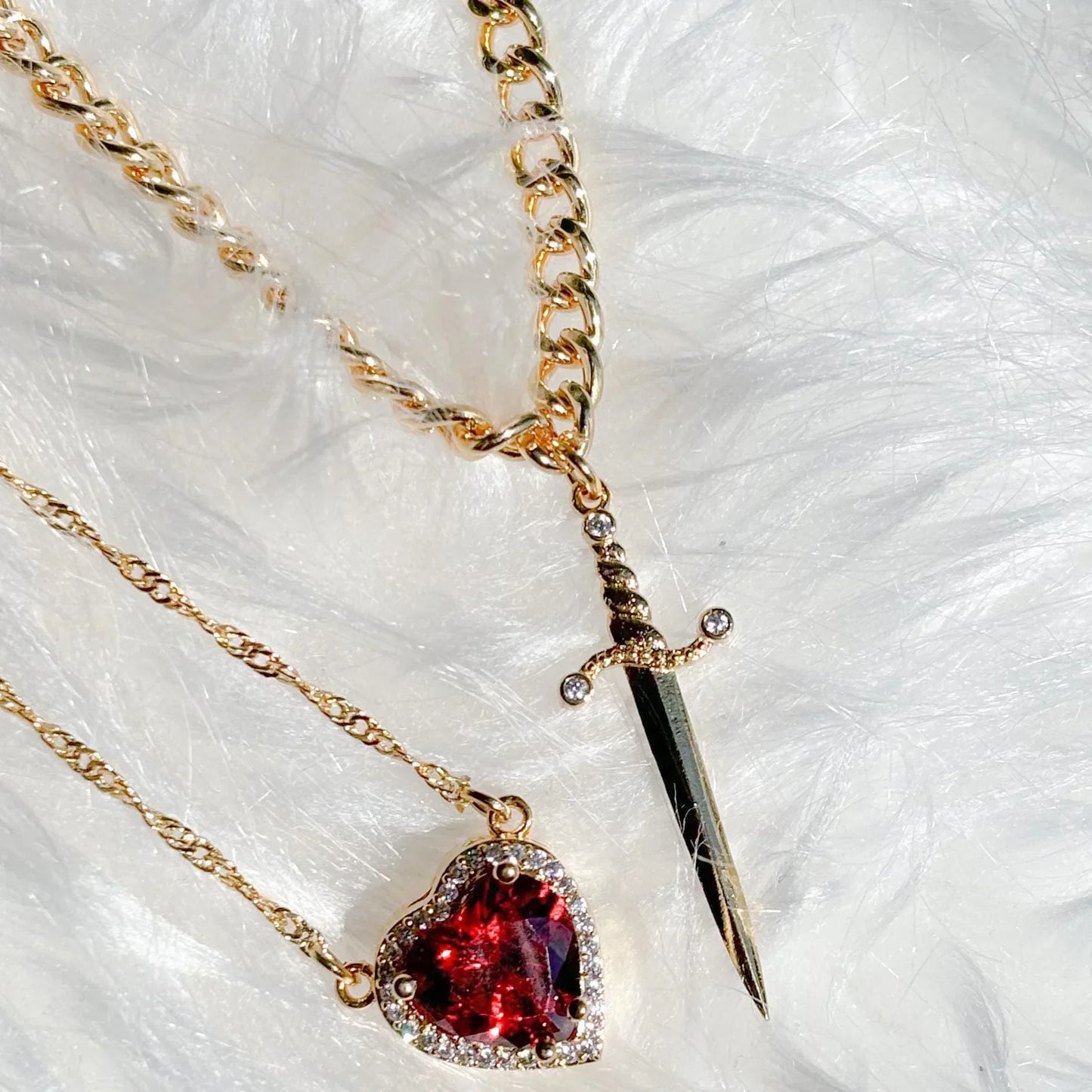 Heart & Sword Couple Necklace Set πβοΈ