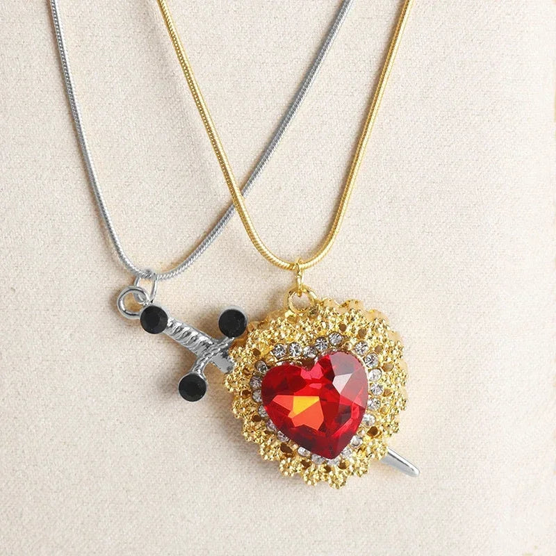 Heart & Sword Couple Necklace Set πβοΈ