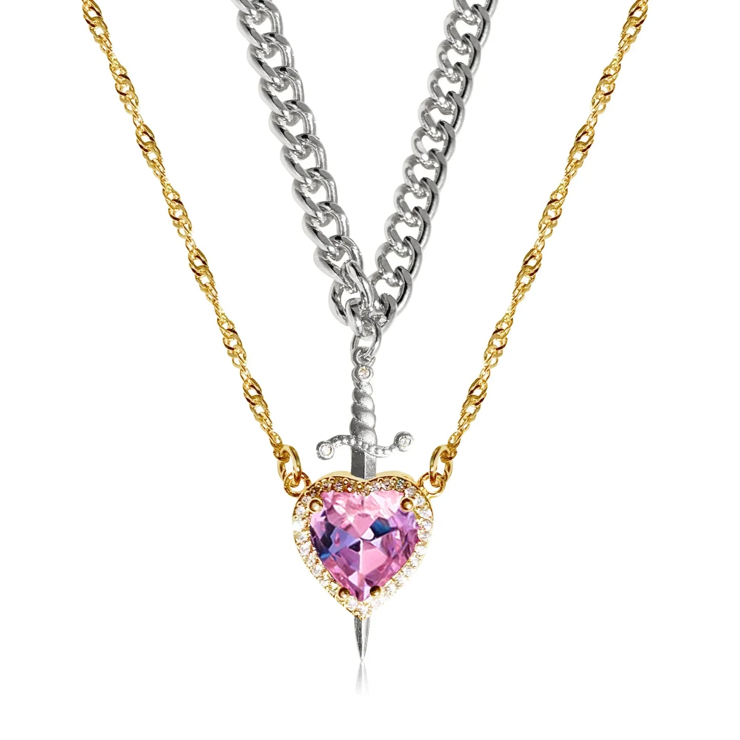 Heart & Sword Couple Necklace Set πβοΈ