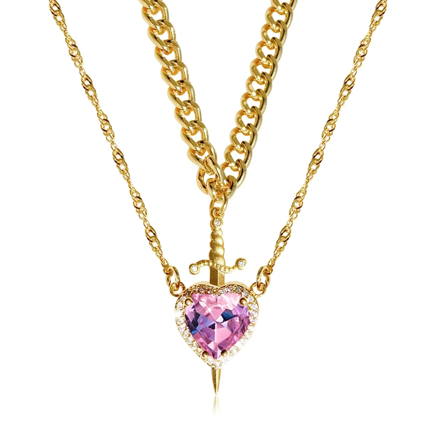 Heart & Sword Couple Necklace Set πβοΈ
