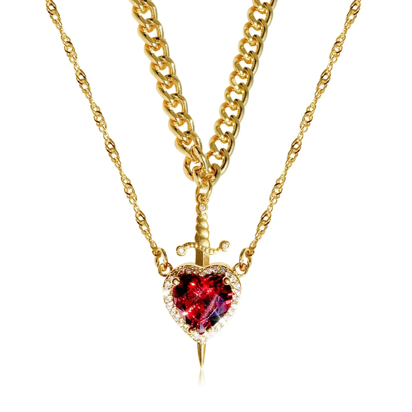 Heart & Sword Couple Necklace Set πβοΈ