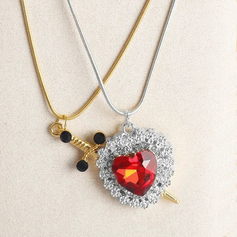 Heart & Sword Couple Necklace Set πβοΈ