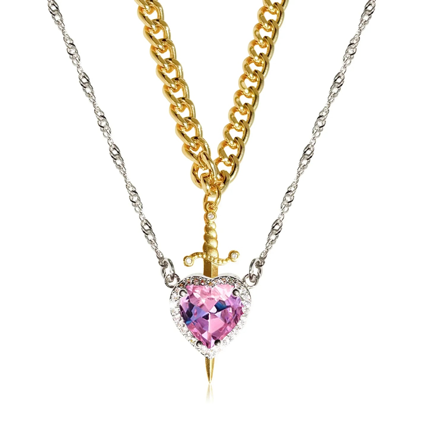 Heart & Sword Couple Necklace Set πβοΈ