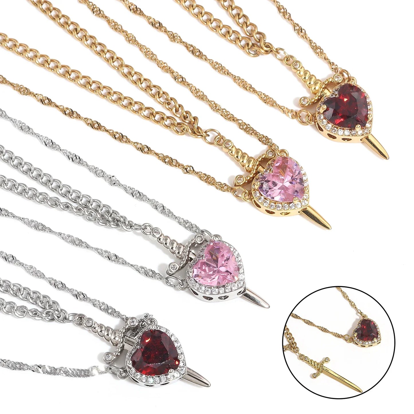 Heart & Sword Couple Necklace Set πβοΈ