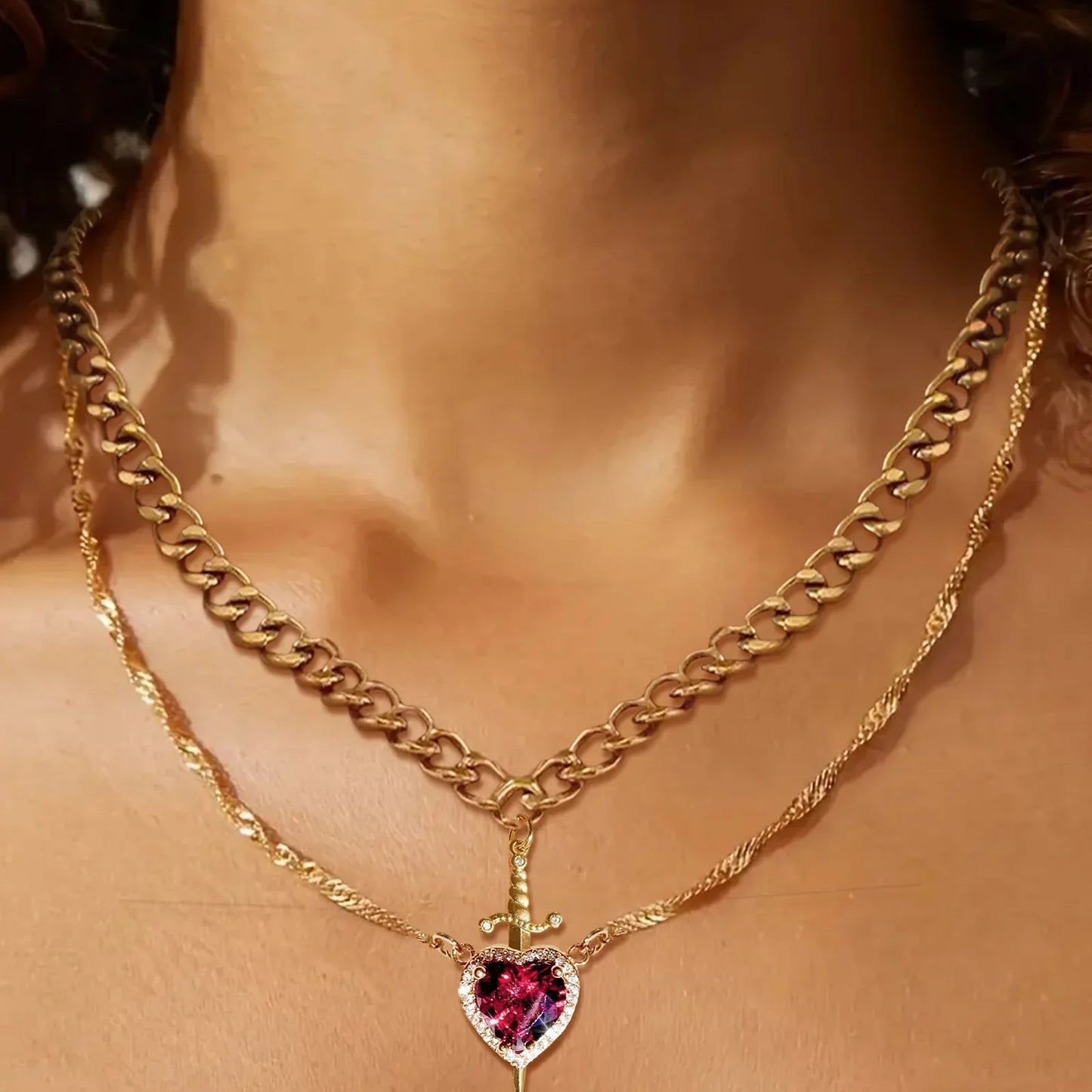 Heart & Sword Couple Necklace Set πβοΈ