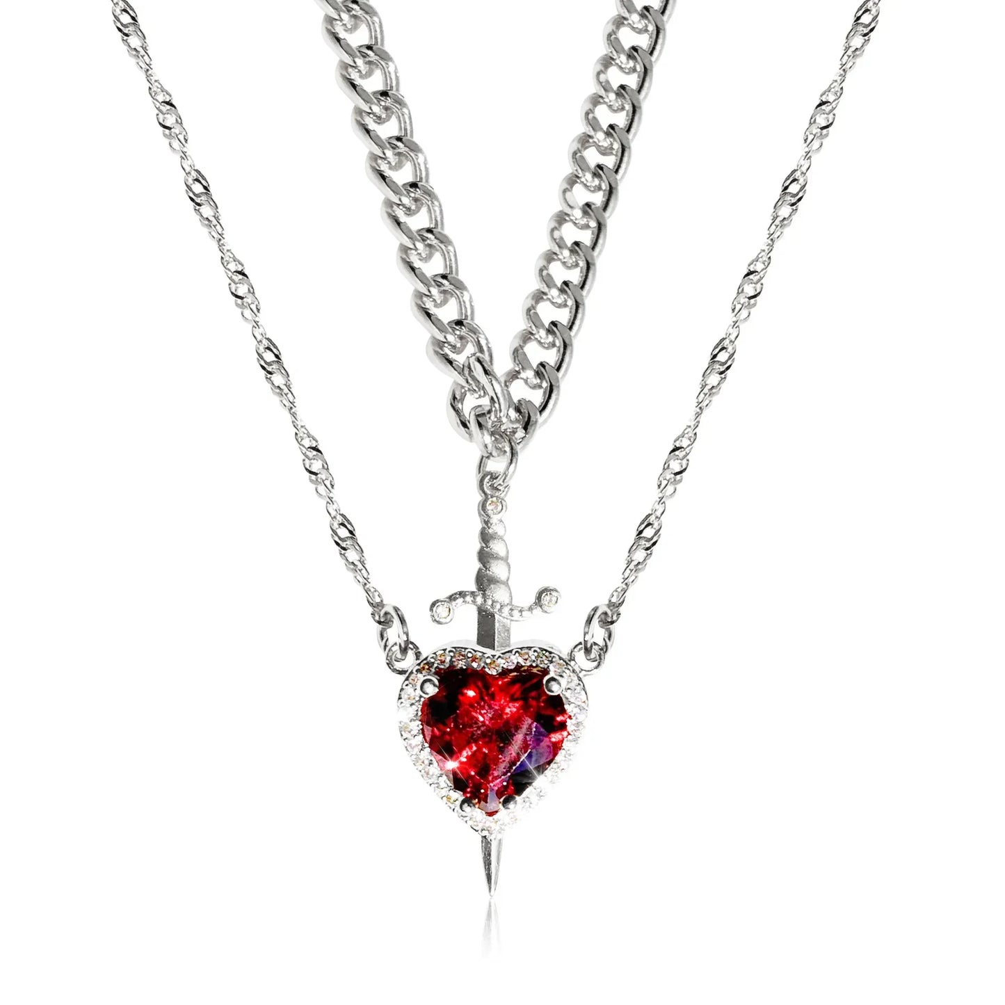 Heart & Sword Couple Necklace Set πβοΈ
