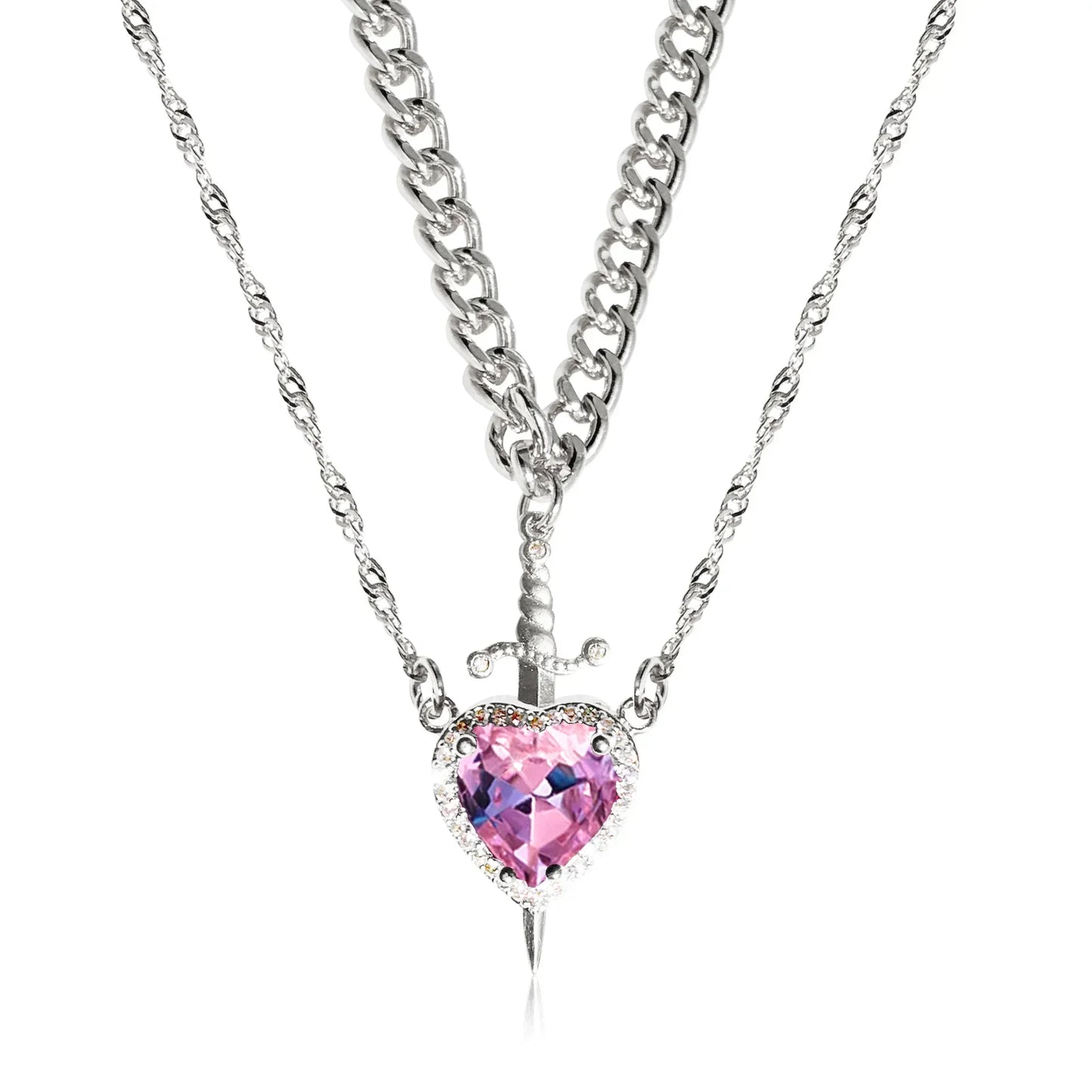 Heart & Sword Couple Necklace Set πβοΈ