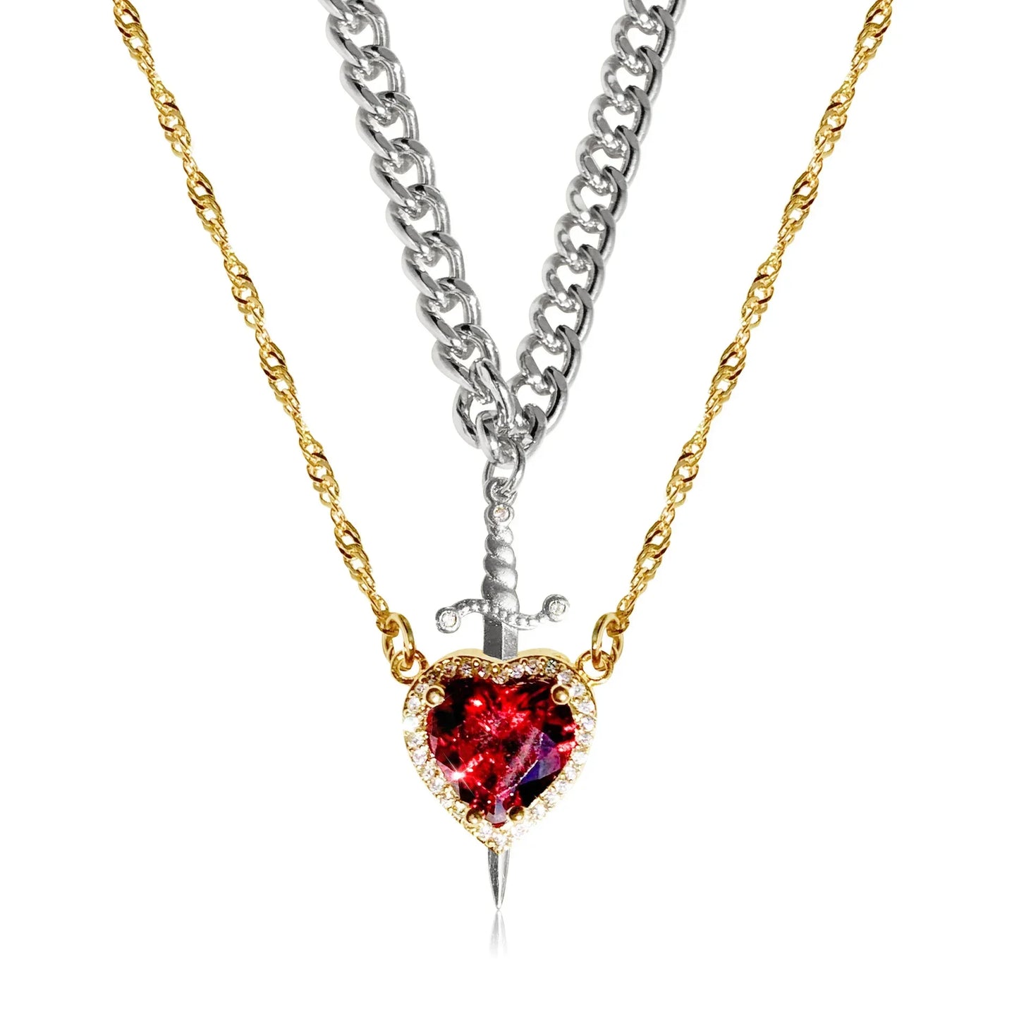 Heart & Sword Couple Necklace Set πβοΈ