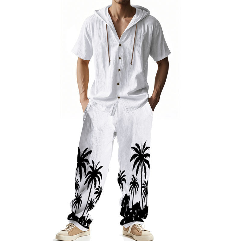 Men’s American Style Hooded Short-Sleeve Shirt & Trousers Set