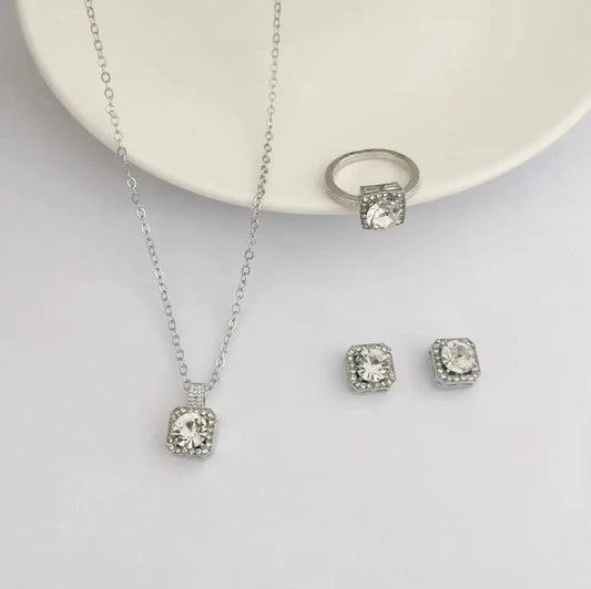 Luxury Cube Jewelry Set – Necklace, Earrings & Ring for Women