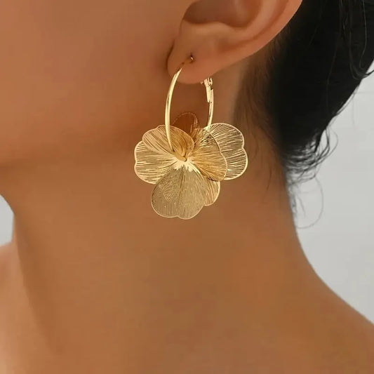 Golden Butterfly & Flower Pendant Earrings