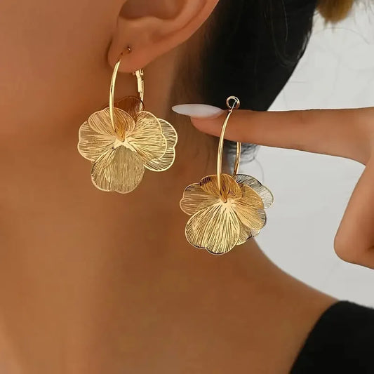 Golden Butterfly & Flower Pendant Earrings