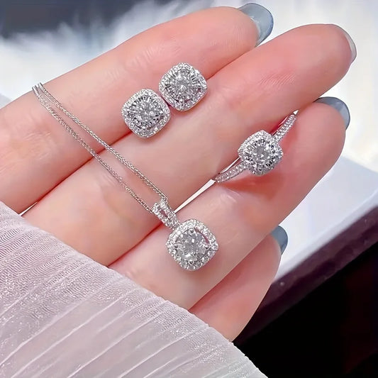 Luxury Cube Jewelry Set – Necklace, Earrings & Ring for Women